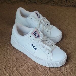 Fila White Lace-Up Low-Top Sneakers with Black Accents